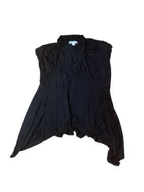 Ambiance Apparel Black Open Front Drape Vest Cardigan Large